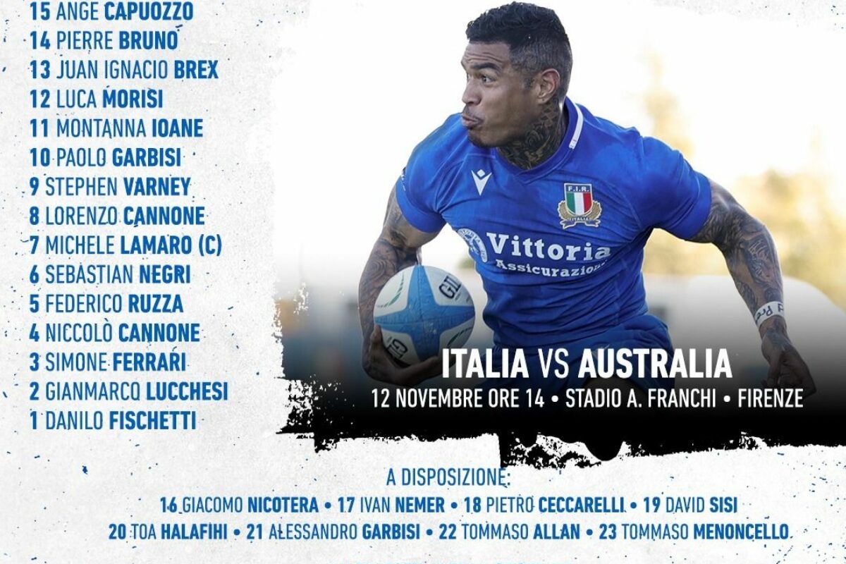 RUGBY- Il XV azzurro che sabato, a Firenze, affronterà l’Australia