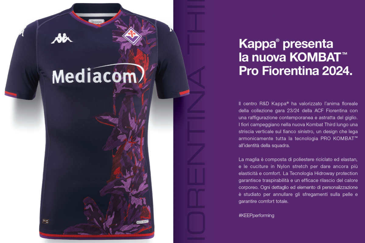 CALCIO- Fiorentina, presentata la terza maglia, ancora lo stile floreale.